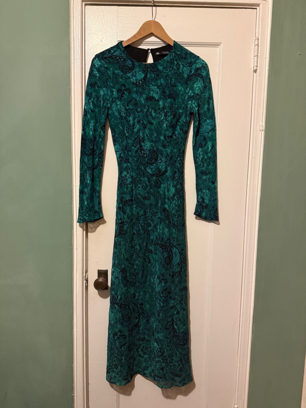 Zara Teal Green Long Sleeve Paisley Maxi Dress